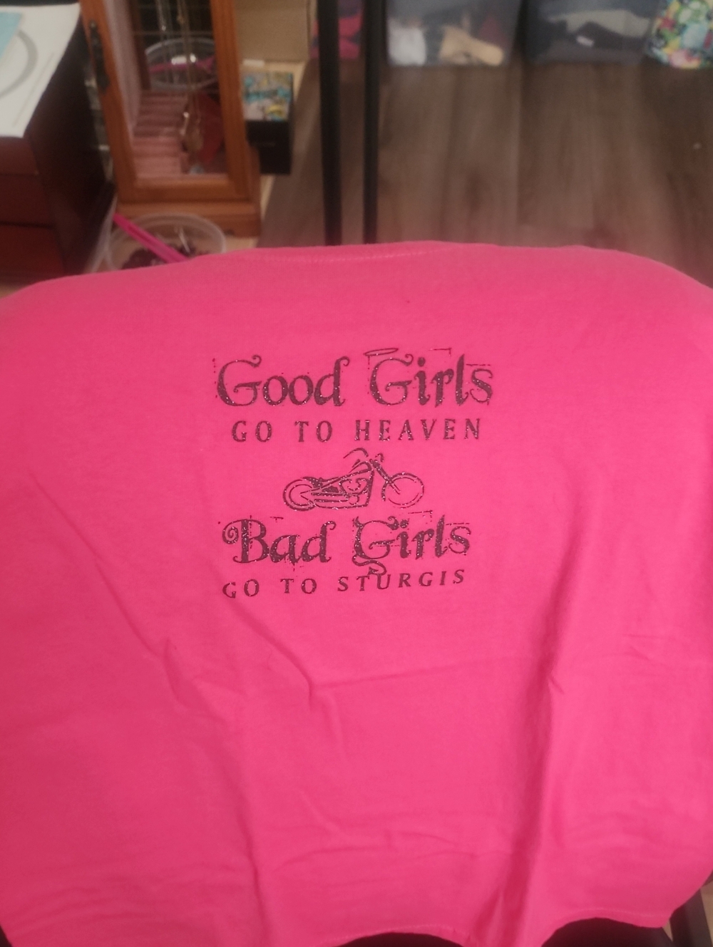Gildan Hot Pink Kids Tee with Black Motorcycle Graphic